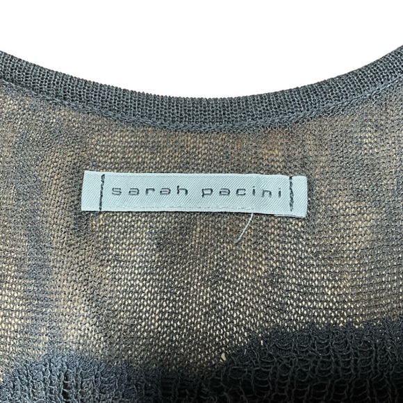 SARAH PACINI Grey Semi Sheer Knit Mesh Midi Dress Cap Sleeves Drawstring Waist M - Picture 5 of 10